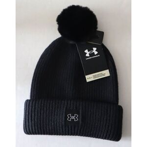 Under Armour 1373098-002 Women's OSFM Black Halftime Ribbed Pom Beanie